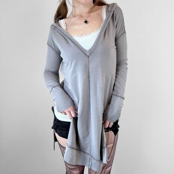 gray free people boho hippie hoodie - Picture 2 of 8